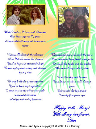 25th anniversary song  lyric sheet