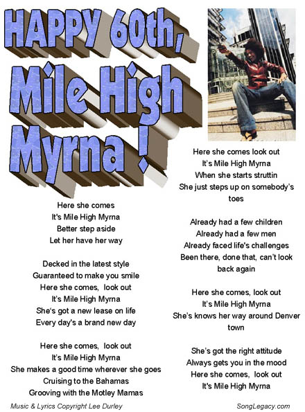 Customized 60th birthday song lyric sheet, page 1