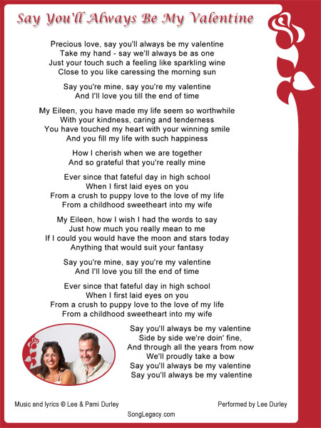 Sample romantic Valentine song lyric sheet