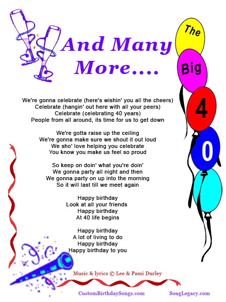 Lyric Sheet for original 40th birthday song by Lee Durley, page 21