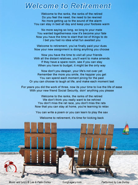 Lyric Sheet for original retirement song by Lee Durley
