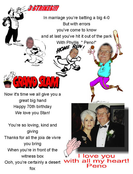 Custom Birthday Songs sample lyric sheet for Personalized 70th birthday song