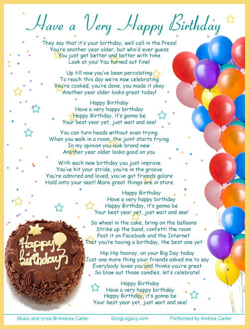 Lyrics to original birthday song Have A Very Happy Birthday